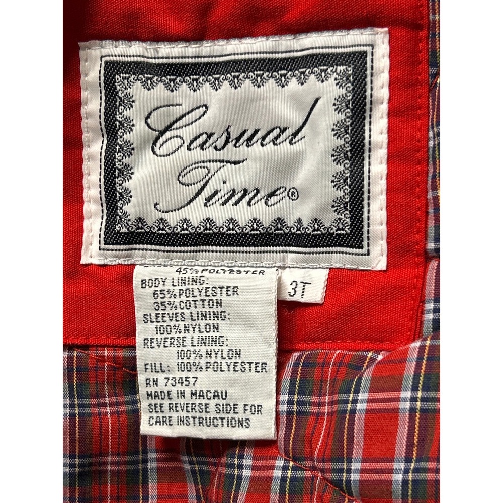 Casual Time Girls Red Ruffle Hooded JacketCoat Size 3T Heart Buttons Plaid Lined - Picture 2 of 6
